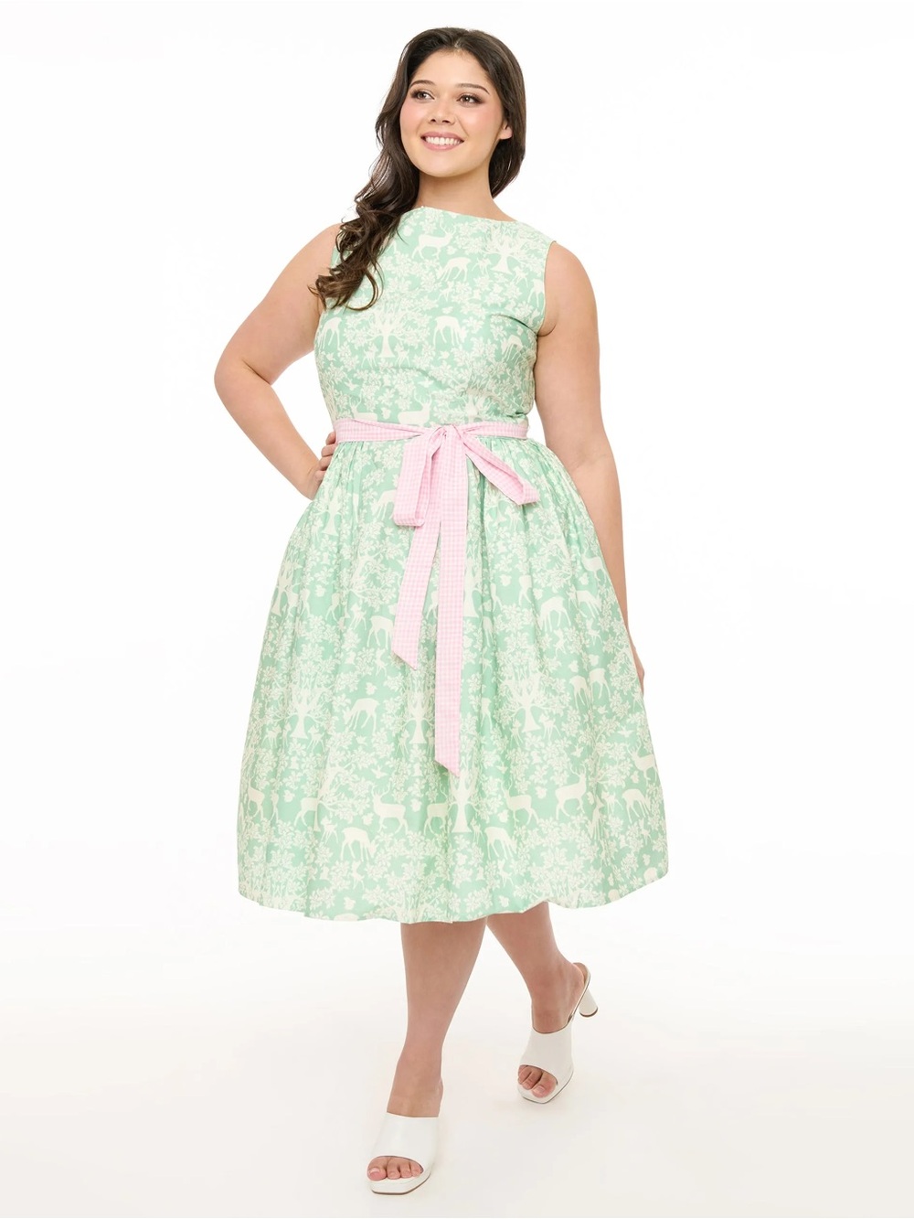Disney “Bambi” Unique Vintage Mint Green Floral Print Casual Dress